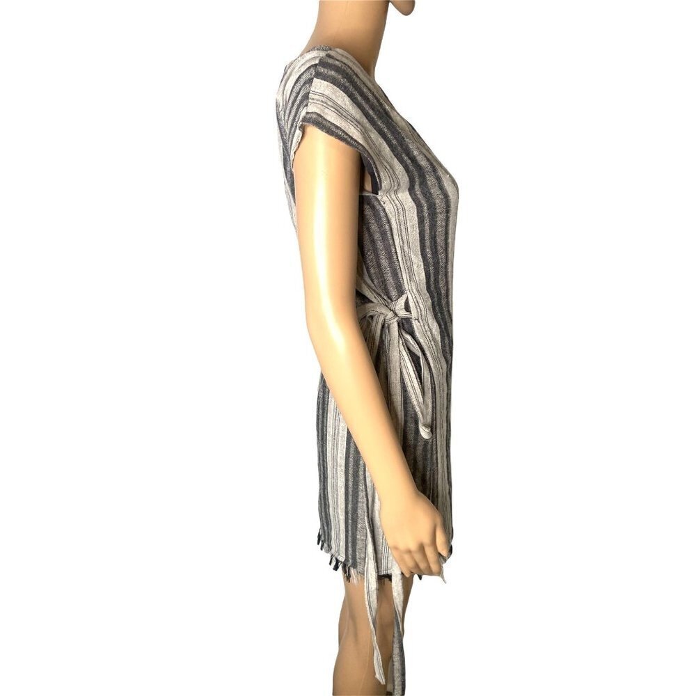 Lulu's Island Retreat Grey Striped Wrap Dress 100% Cotton Size XS - Picture 5 of 10